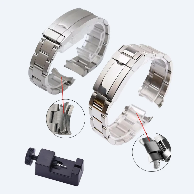 

904L Solid Brushed Polished Silver Stainless Steel Watch Strap 20mm Folding Safety Buckle Watch Strap Suitable for Most Watches