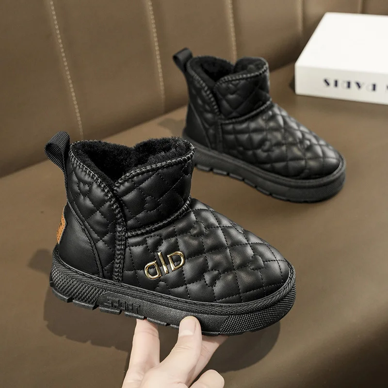 جديد الأطفال أحذية الموضة الشتاء سميكة الفتيان الفتيات المضادة للانزلاق الأحذية الجلدية الدافئة الجانب سستة الصلبة الاطفال 2026 حذاء كاجوال #4