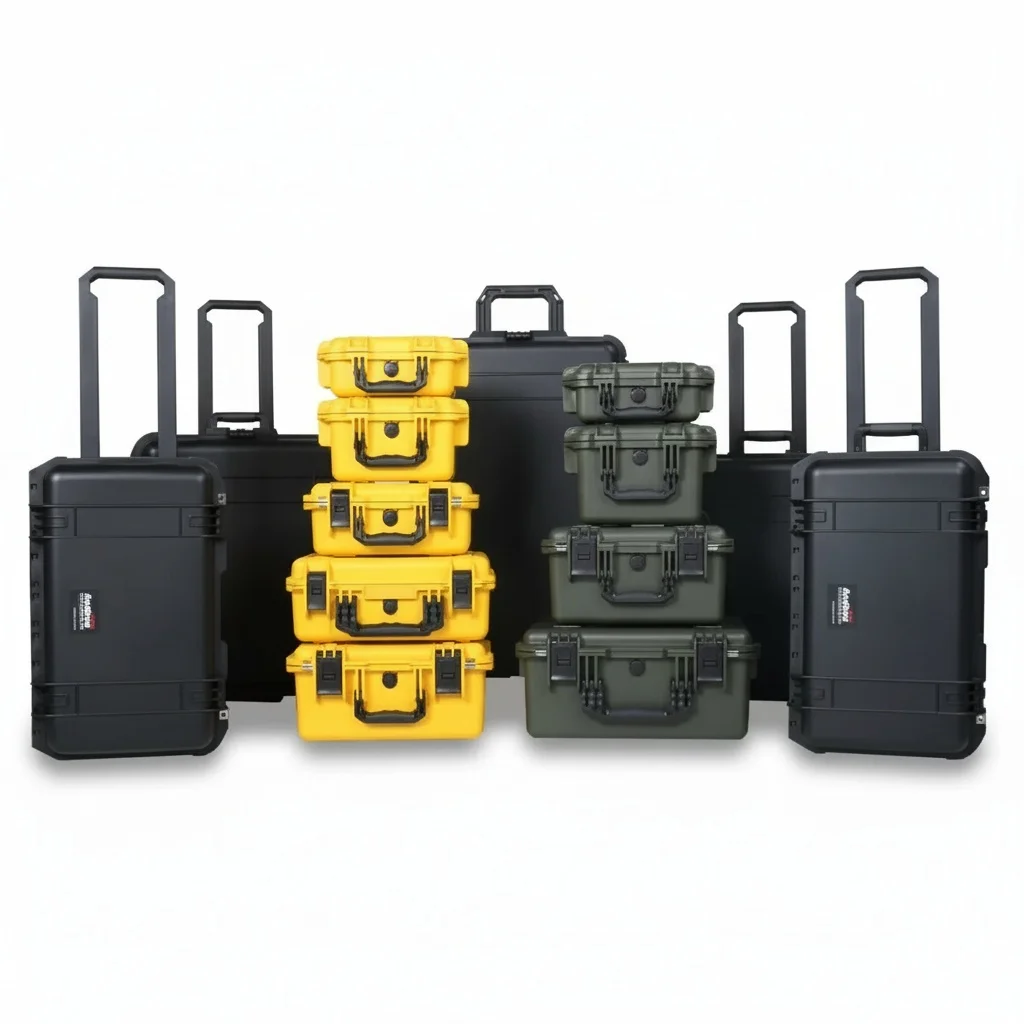 

IP67 Waterproof Case, Hard Plastic Equipment Case with Pre-cut Foam, Heavy Duty Shockproof Rolling Storage Box, 847x722x443mm