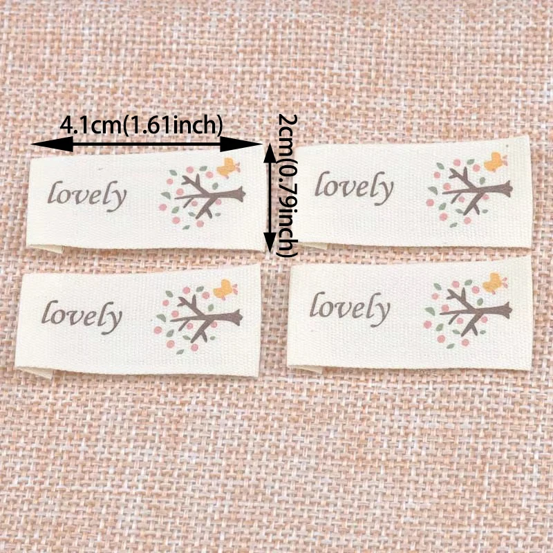 50pcs Beige Woven Labels For Clothing Care Labels Cartoon Tree Woven Labels Clothing Shoes Bags Washable Garment Tags CP1534