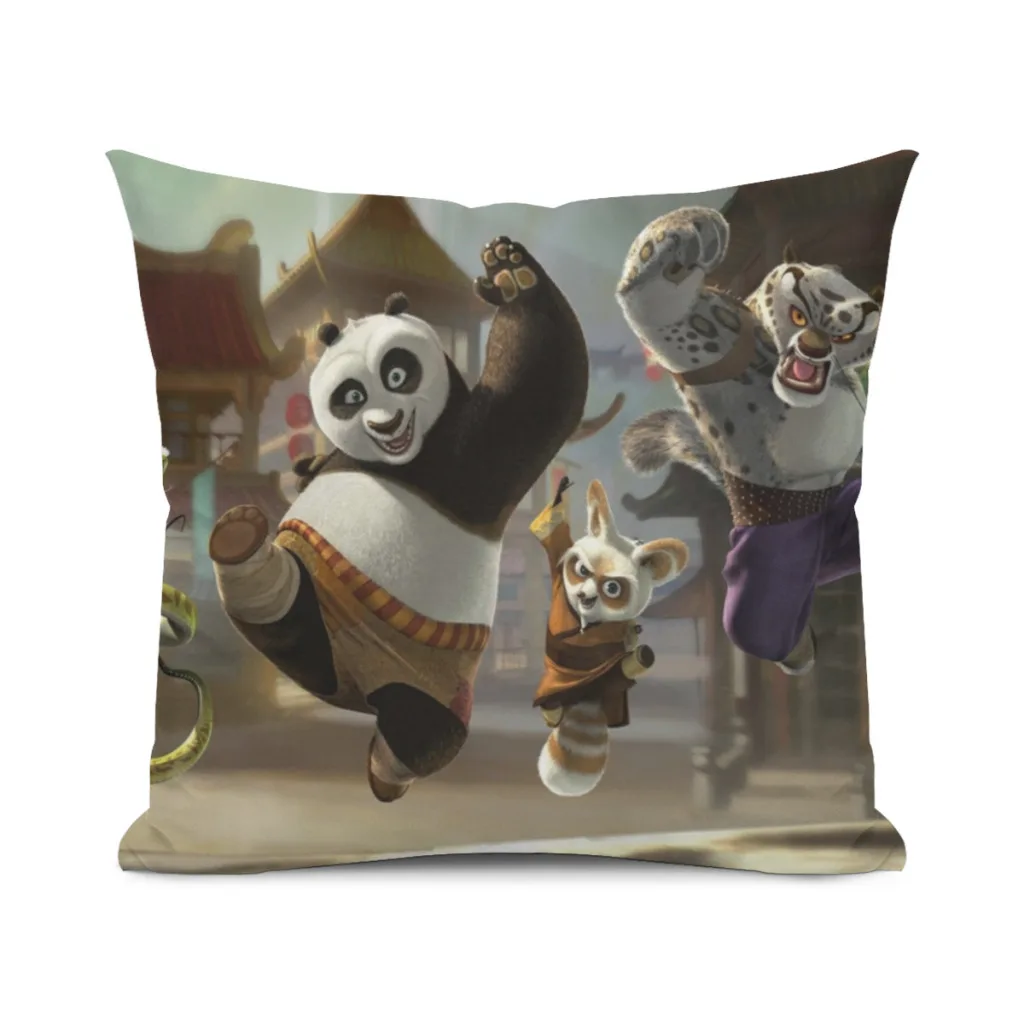 K-Kung Fu Panda Pillow Case Home Bedroom Living Room Sofa Cushion Cover 45x45cm Peach Skin Pillowcase