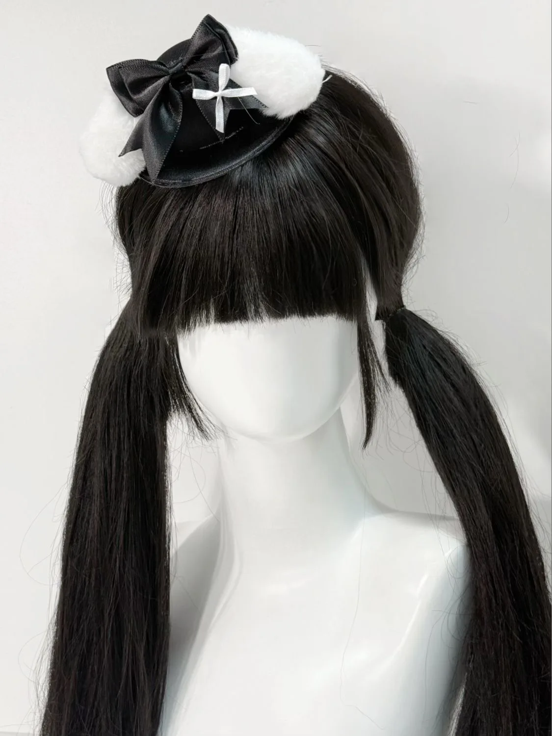 Original feito à mão preto branco coelho/orelhas de cachorro menina mini chapéu superior headpiece y2k hairpin lolita acessórios para o cabelo