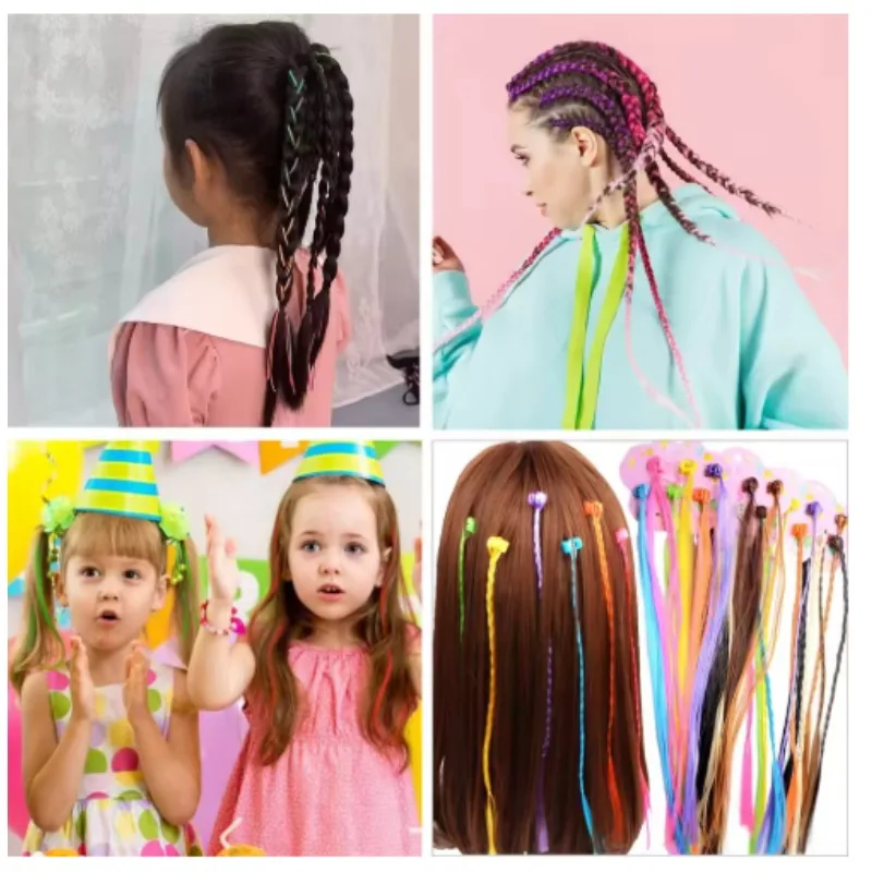 12 قطعة من وصلات الشعر المضفائر الملونة مع مشبك كبس قوس قزح مضفر للأطفال أداء الأطفال الفتيات أزياء الهالوين