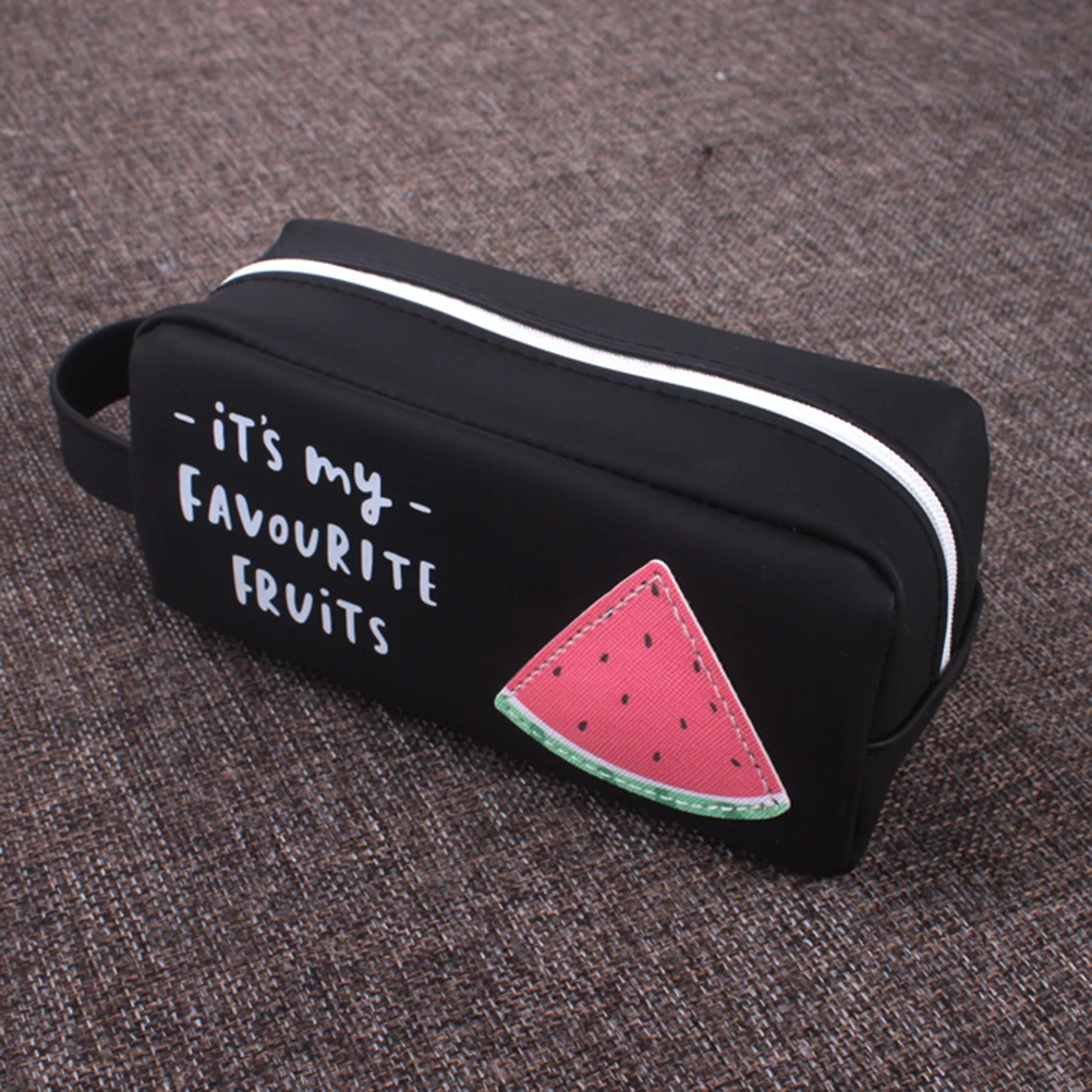 

Silicone Pencil Bag Stationery Pouch Multifunctional Cute Fruit Design Zipper Closure Kids School Supplies Student Use