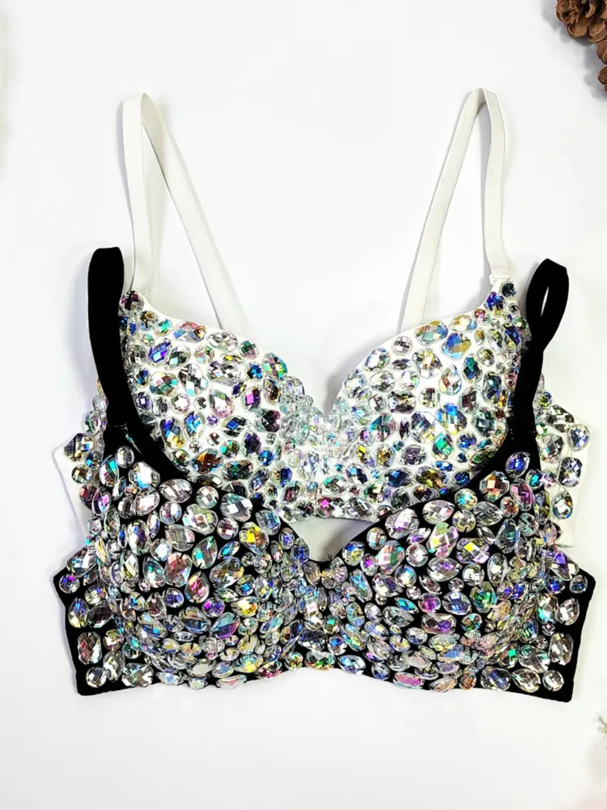 

SsTss Luxury Colorful Rhinestone Details Corset Bustier Bra for Women Sexy Night Club Party Short Tank Top Push Up Skinny Camis
