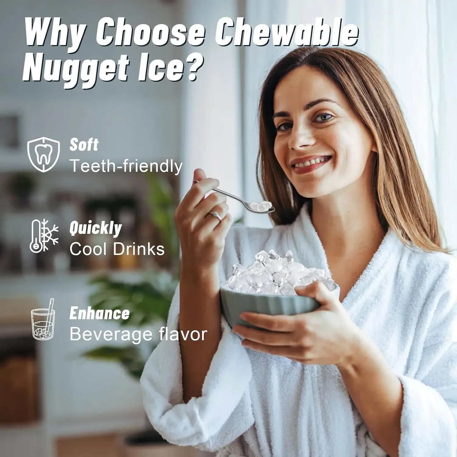 Nugget Ice Maker Countertop with 7Lbs Storage, Ice/Water/Ice & Water Optional, 90Lbs/24H Pellet Crushed Chewable Ice Machine Stainless Steels with Self-Cleaning for Home Office Kitchen Party RV