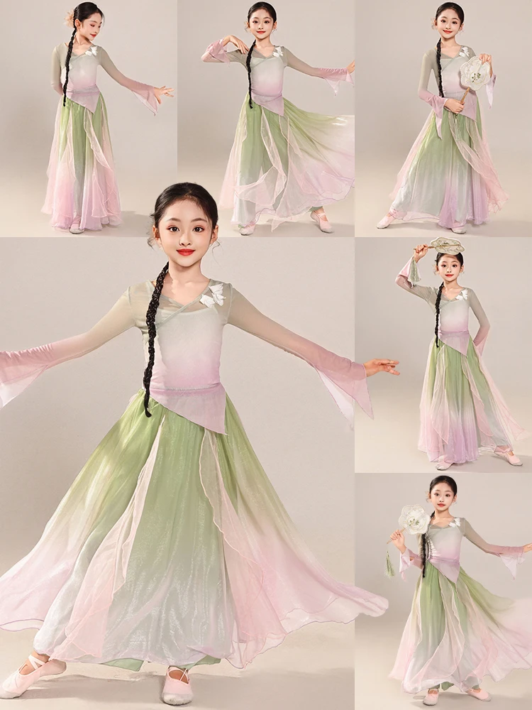 

Ele Dance Performance Costume for Girls Children Lightweight Veil Clothes Practice Suit Traditional Chinese Hanfu Stage O...