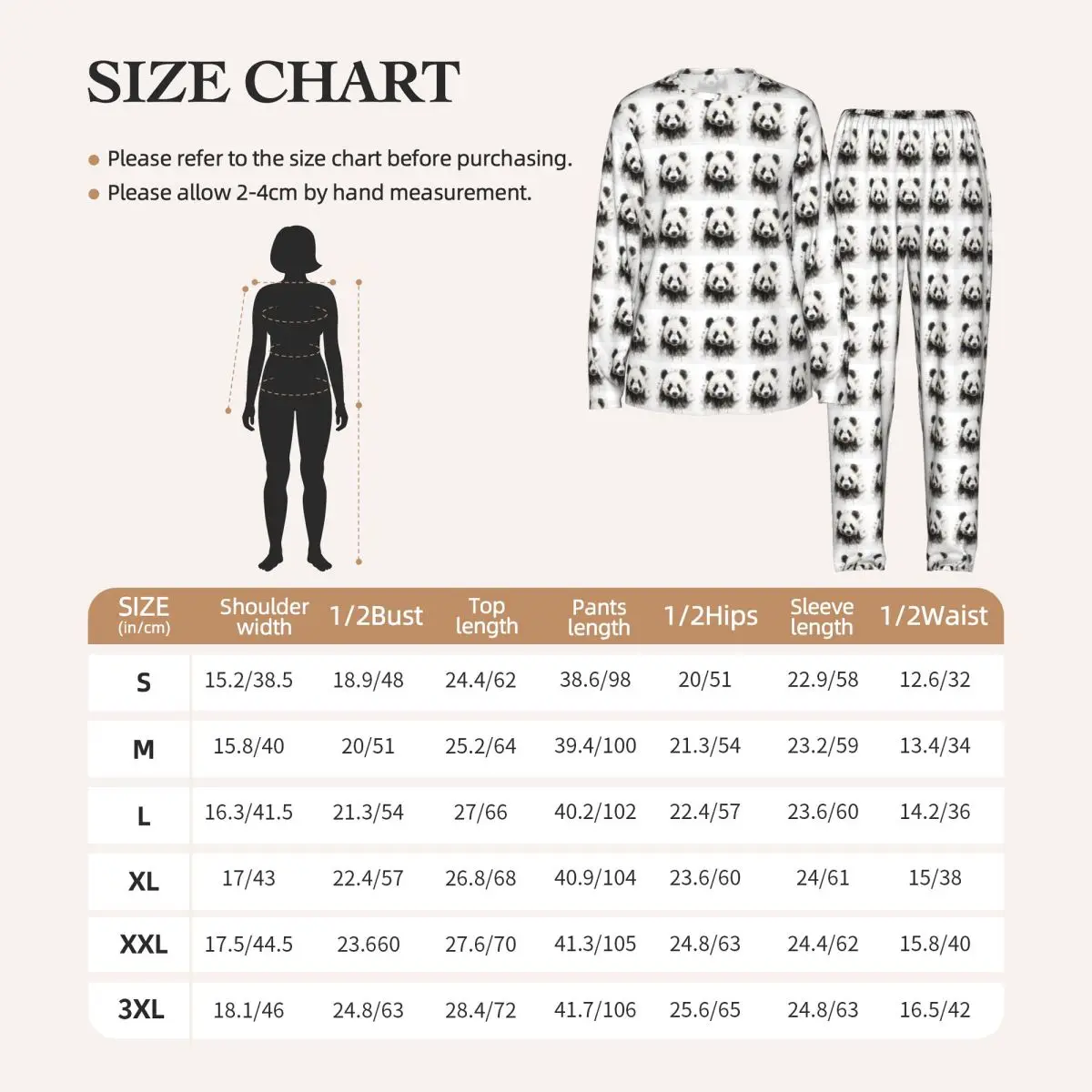 Cute Panda In White Background Round Neck Long Sleeves Nightdress for Sleeping Sleepshirts Women Loose Pajama Set Long Pants
