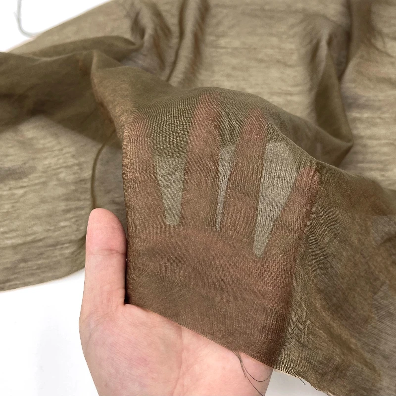 

Lyocell Linen Silk Fabric Iridescent Sheer Moss Green Brown Ultra Thin Silver Color Changing Dress Shirt Spring Summer Material