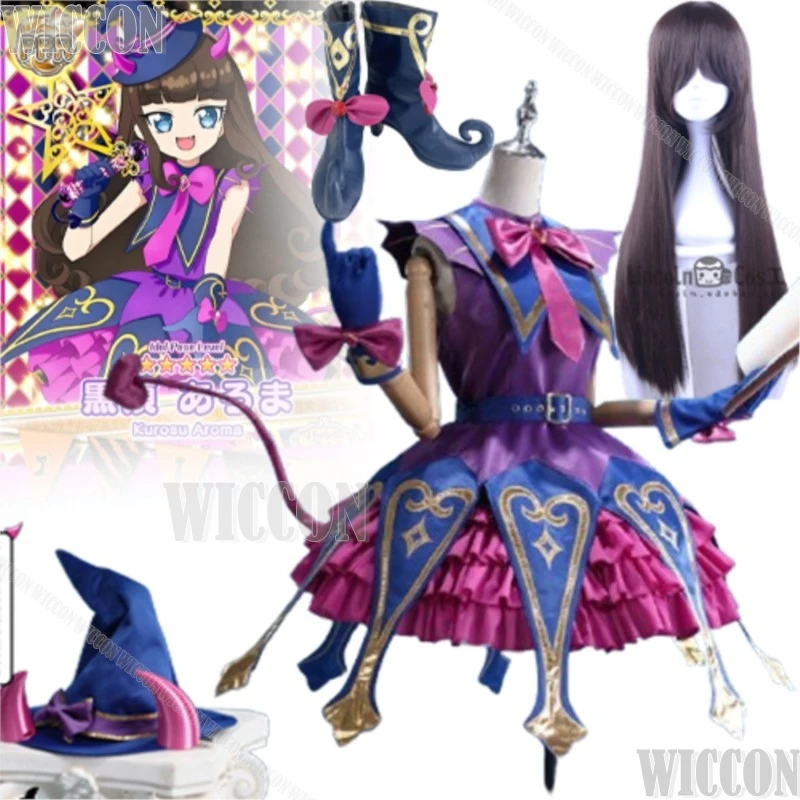 Kurosu Aroma Anime Pripara Cosplay Costume Purple Lolita Dress Hat Wig Shoes Idol Woman Gothic Dark Style Suit Halloween Party