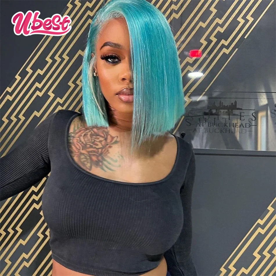 Mint Green 613 Bob Wigs Human Hair 13x4 Straight Lace Frontal Wigs Brazilian Short Bob Wig PrePlucked Blonde 613 Wig For Woman