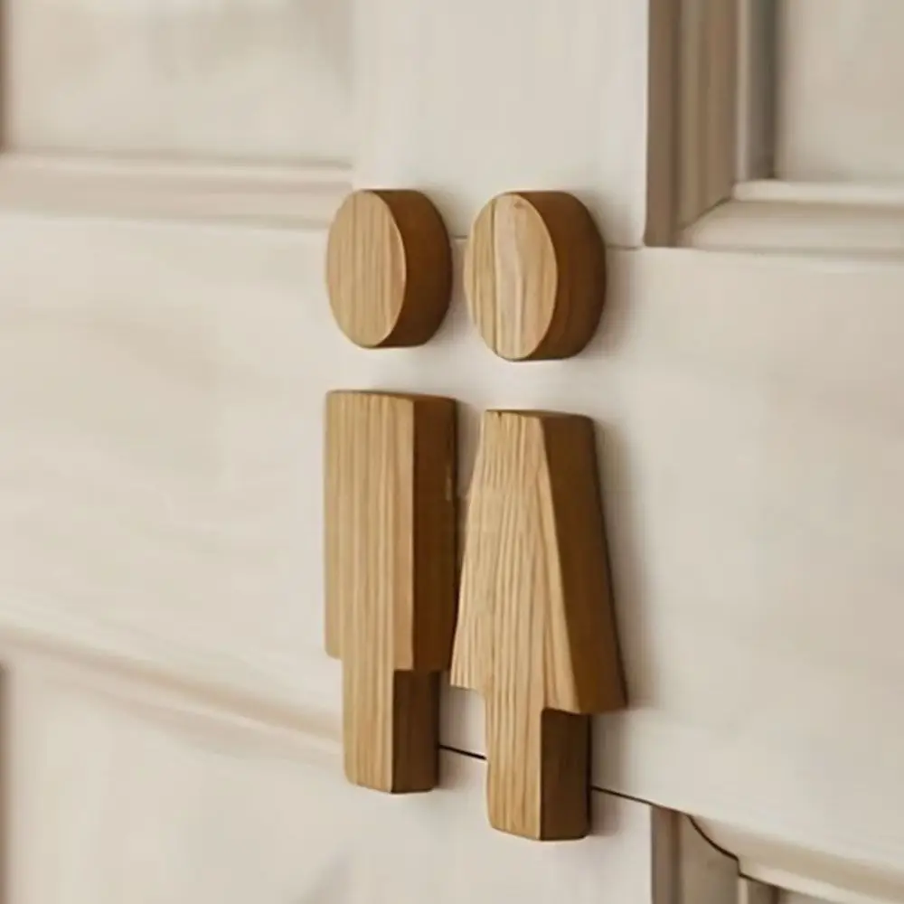 

2pcs/se Solid Wood Bathroom Door Signs Antique Toilet Door Decoration Men's And Women's Toilet Sign Durable Self-adhesive
