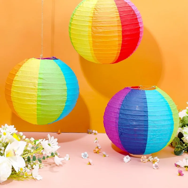 8Inch Colorful Paper Lanterns Pool Party Decorations Summer Beach Rainbow Luau Round Birthday Wedding Party Hanging Decorations