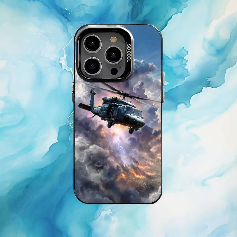 حافظة هاتف هليكوبتر لهاتف آيفون 17،16،15،14،13،12،11 بلس، برو ماكس غطاء مقاوم للصدمات بلاك كاندي غير لامع