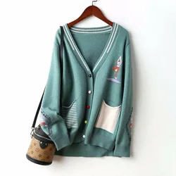 Women's knitted jacket 2023 new autumn and winter Korean version of the V-neck fashion outer cardigan sweater women