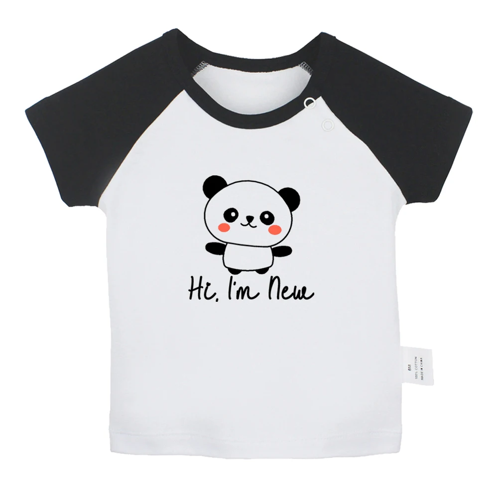 

Hi, I'm New Panda Fun Graphic Baby T-shirts Cute Boys Girls Tees Infant Short Sleeves T shirt Newborn Soft Clothes Kids Tops