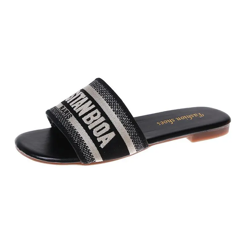 2024 Letter Slippers Fashion Flat Woman Single Shoes Casual Shoes Female Outer Wear Letter Sandals Women\'s Shoes Flat