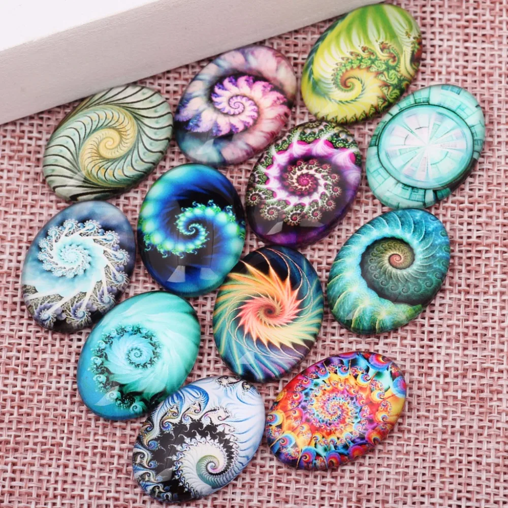 onwear 20pcs handmade mixed fractal photo oval glass cabochon 18x25mm 30x40mm diy flatback jewelry findings for pendant necklace