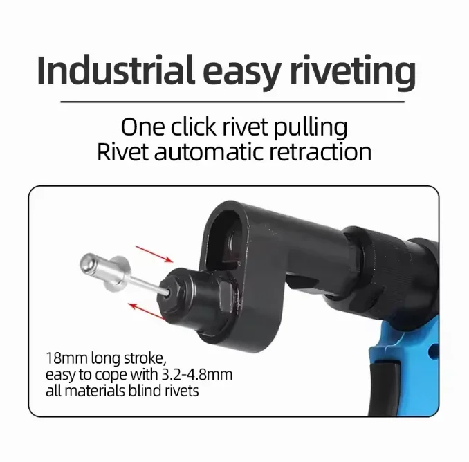 Industrial Offset Head Pneumatic Rivet Gun, Heavy Duty Air Riveter 11700N Max Pulling Force, 6.5bar Working Air Pressure