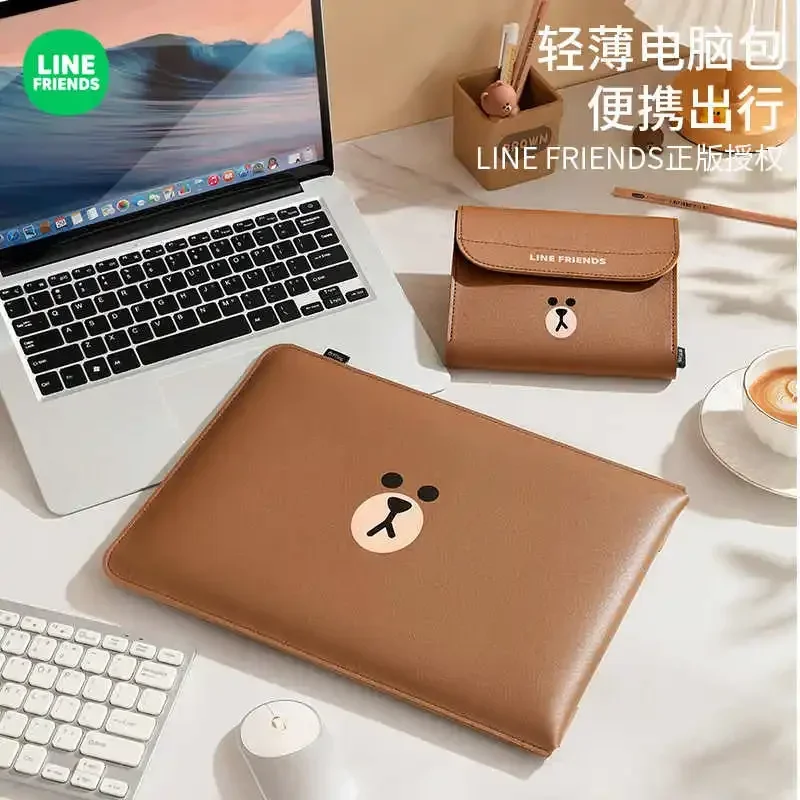 Line Friends bruine notebooktas is geschikt voor Apple Huawei Matebook 14-inch tabletopslag Vrouwelijke Mac beschermhoes