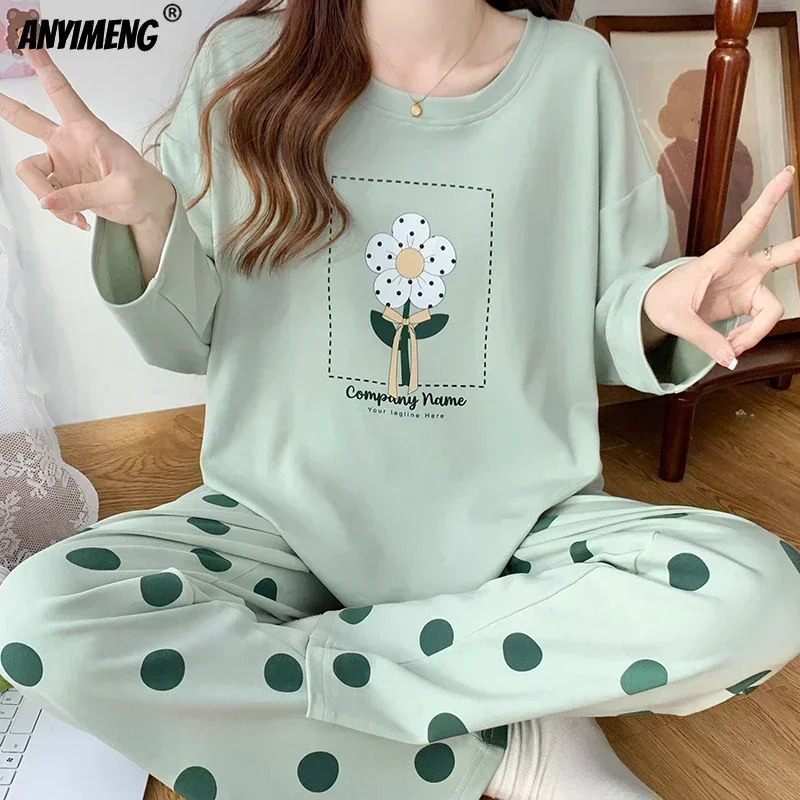 Spring Autumn Women Clothing Cotton Long Sleeves Sleepwear Casual Woman Full Pajamas Sets Pullover Loungewear 2 Pieces Homewear image 3