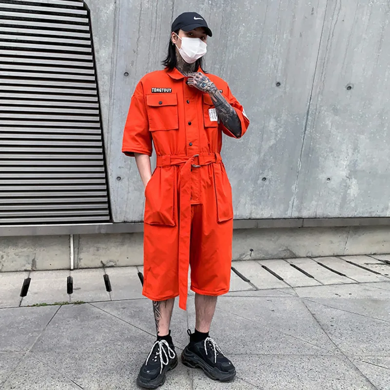 HKSH Autumn And Summer Fashion New Tide Jumpsuit For Men Youth Detachable National Casual Overalls Safari Pants And Tops HK0056