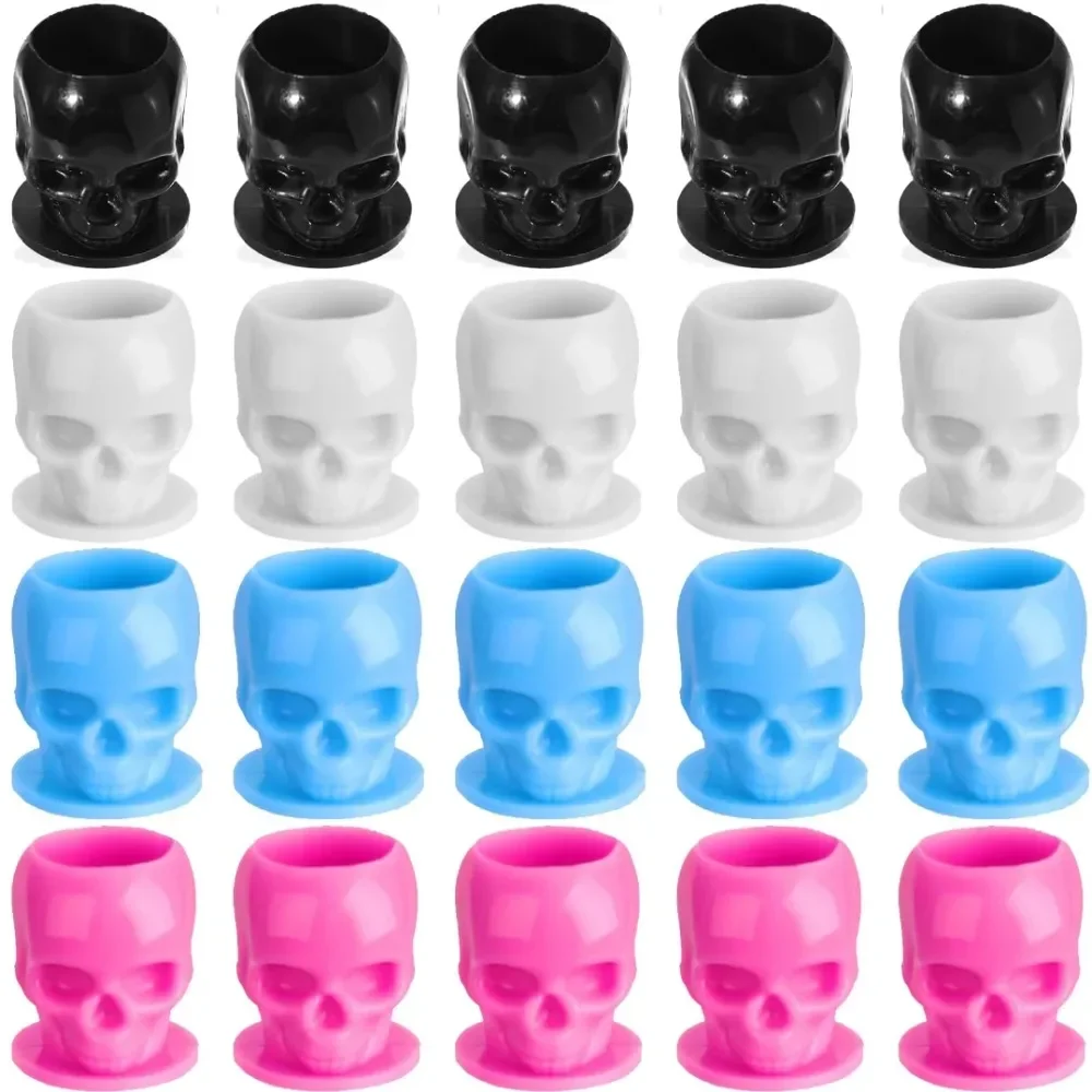 50Pcs Disposable Tattoo Skull Ink Cups Permanent Makeup Coloring Pigment Cup Container Tattoo Accessory for Tattoo Artists