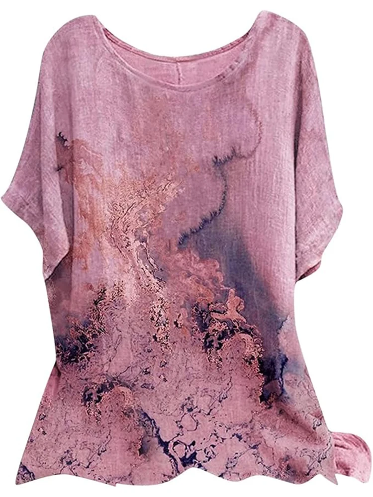 Damskie bluzki plus size na lato z krótkim rękawem, okrągłym dekoltem, luźne bluzki z kwiatowym nadrukiem, codzienne T-shirty, bluzy z kapturem.