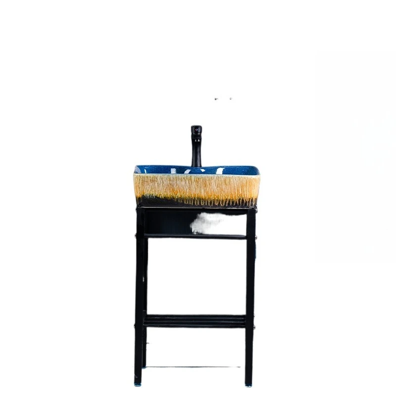 

Retro floor-to-ceiling wash basin, bathroom cabinet, household small apartment, simple bracket, integrated balcony, washbasin.