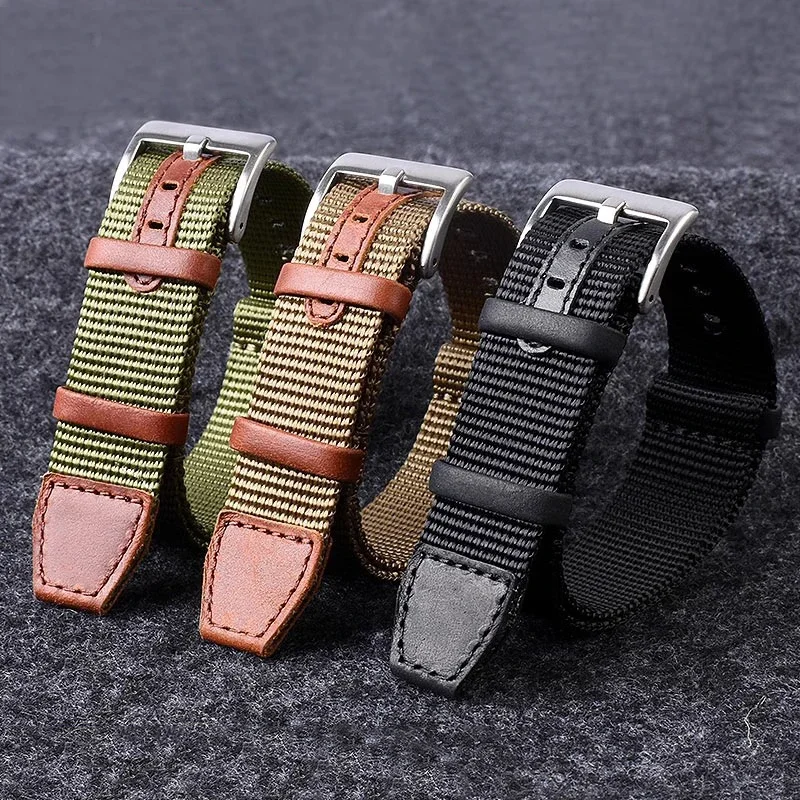 

Woven Soft and Comfortable Men's Nylon Outdoor Watchband for Hamilton Wild Retro Army Green Leather Accessories 20mm 22mm