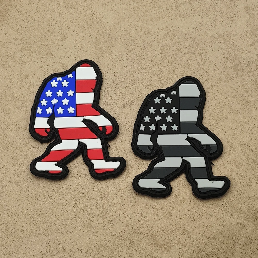 العلم الأمريكي PVC المطاط شارة بقع بيج فوت الغوريلا القرش الأسماك التكتيكية العسكرية لسترة الكتف #3