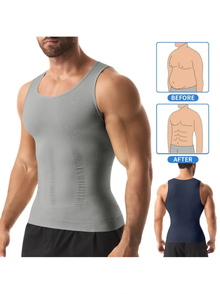 Compressieshirt voor heren voor body shaper afslankvest strak buikondergoed tanktop - afbeelding 2