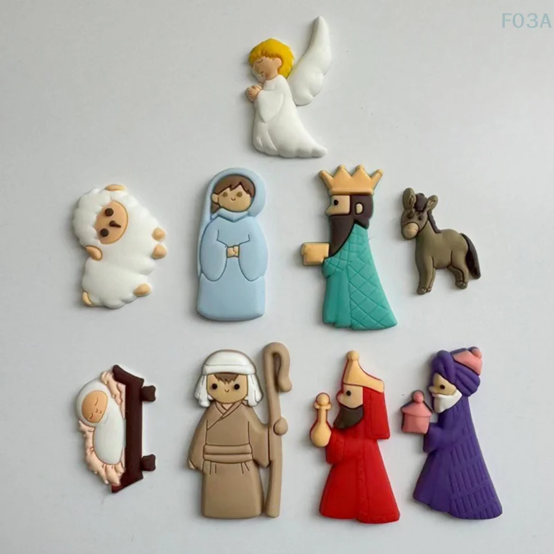 9 stks/set Kerst PVC Mini Cartoon Standbeeld Gebruikt Voor Koelkast Magneten Maken DIY Accessoires