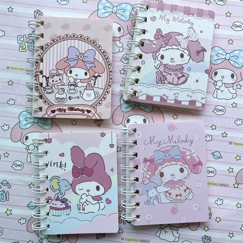 Mini carnet de notes de décompression Sanurgente Cartoon, Kuromi Cinnamoroll, livre de poche pendentif mignon, étudiant amusant, cadeau de papeterie, livre à bobine X