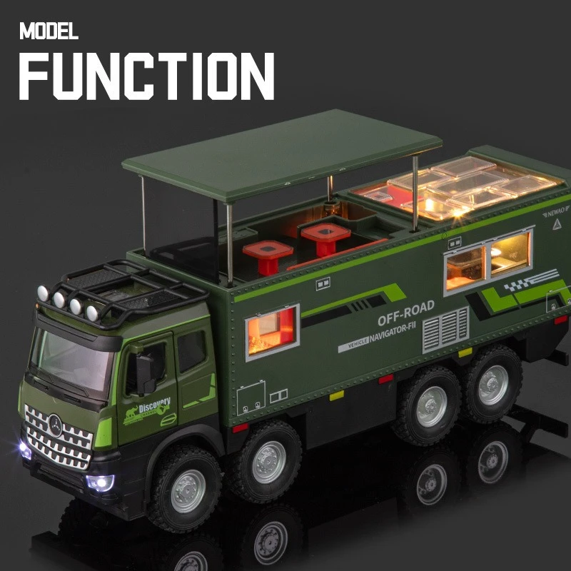 Simulation 1/18 Alloy Nomadison RV Model Pull-Back Sound and Light Toy Car Simulation Camping Vehicle Children Boy Gift