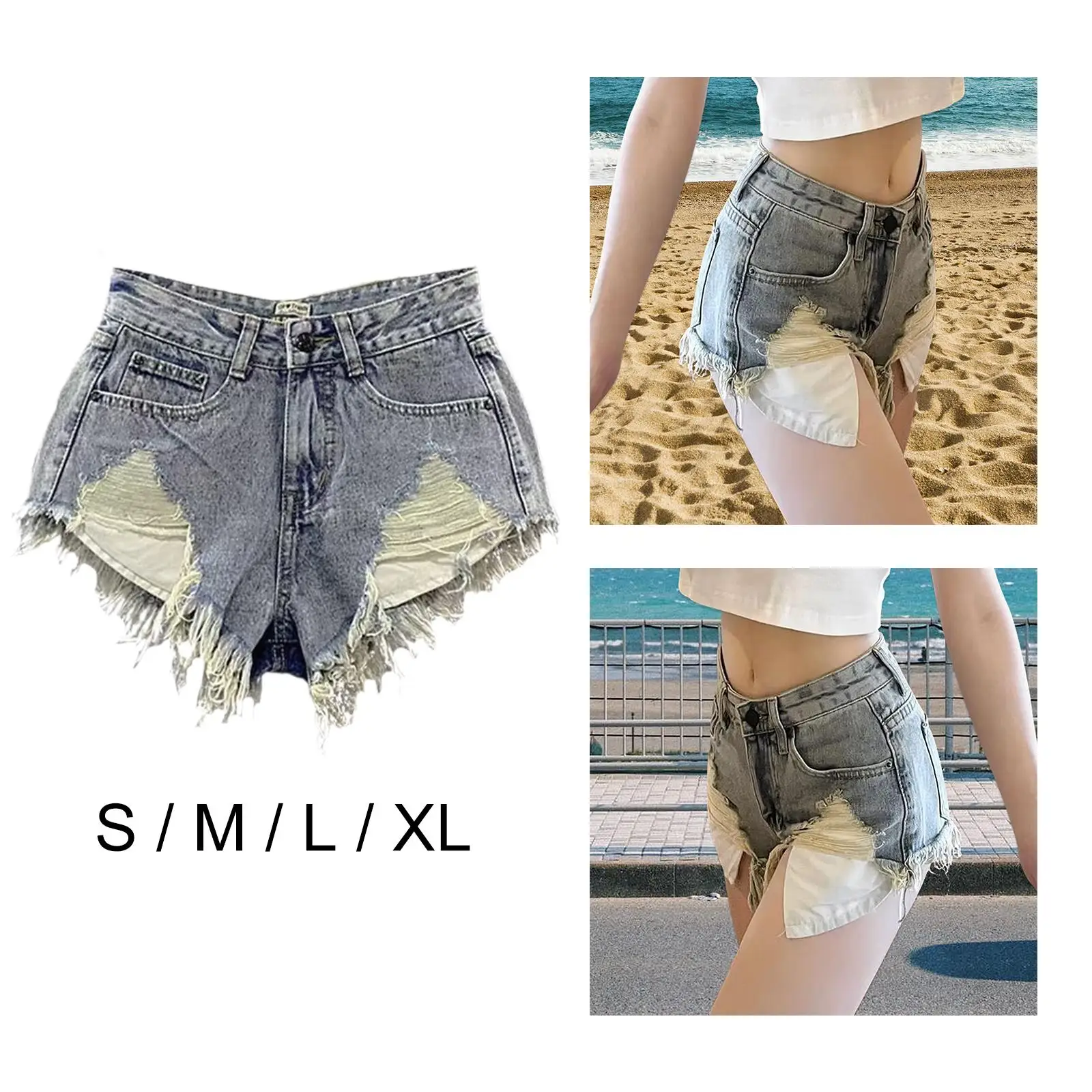 Shorts jeans elásticos com bolsos bainha desfiada confortável para adultos de compras