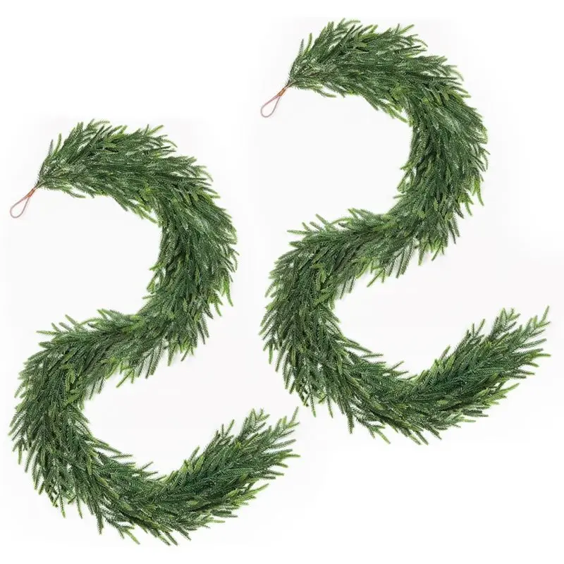 

【RECOMENDAR】Christmas Tree Decorations- 12FT(2 X 6FT) Real Touch Faux Green Norfolk Pine Garland For Mantle, Stairs, Table, Fire