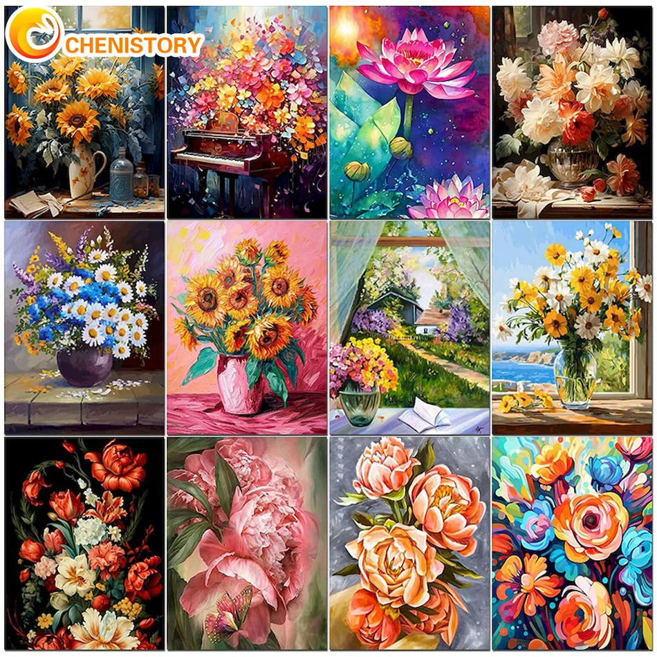 

CHENISTORY Indoor Paint By Numbers For Adults Kits DIY HandPainted Oil Painting Flowers Picture Paint Home Decoration Unique Gif