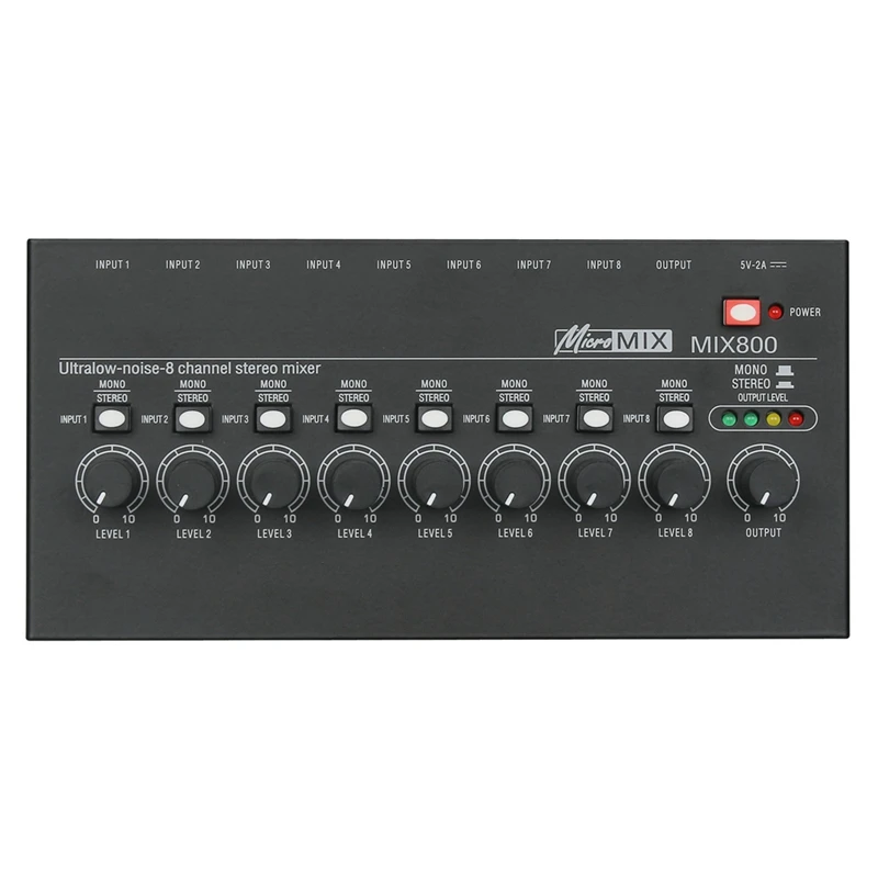 MIX800 8 Channel Ultra Low Noise Stereo Line Mixer Mini Professional Sound Mixer Audios Mixer