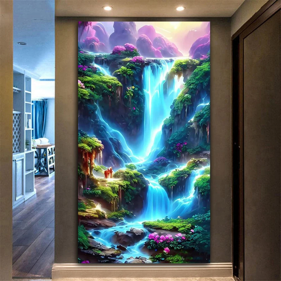 Fairyland Waterfall Diamond Painting 2024 Big Size Scenery Diy Full Mosaic Embroidery Landscape Rhinestone Picture Wall Decor