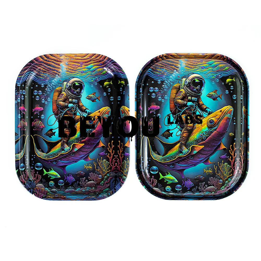 

Металлический поднос на колесиках, тарелка для хранения табака 18x14 см, тайник для космического человека, задняя древесина, подарочная коробка, аксессуары для курительной мясорубки, красочная пепельница