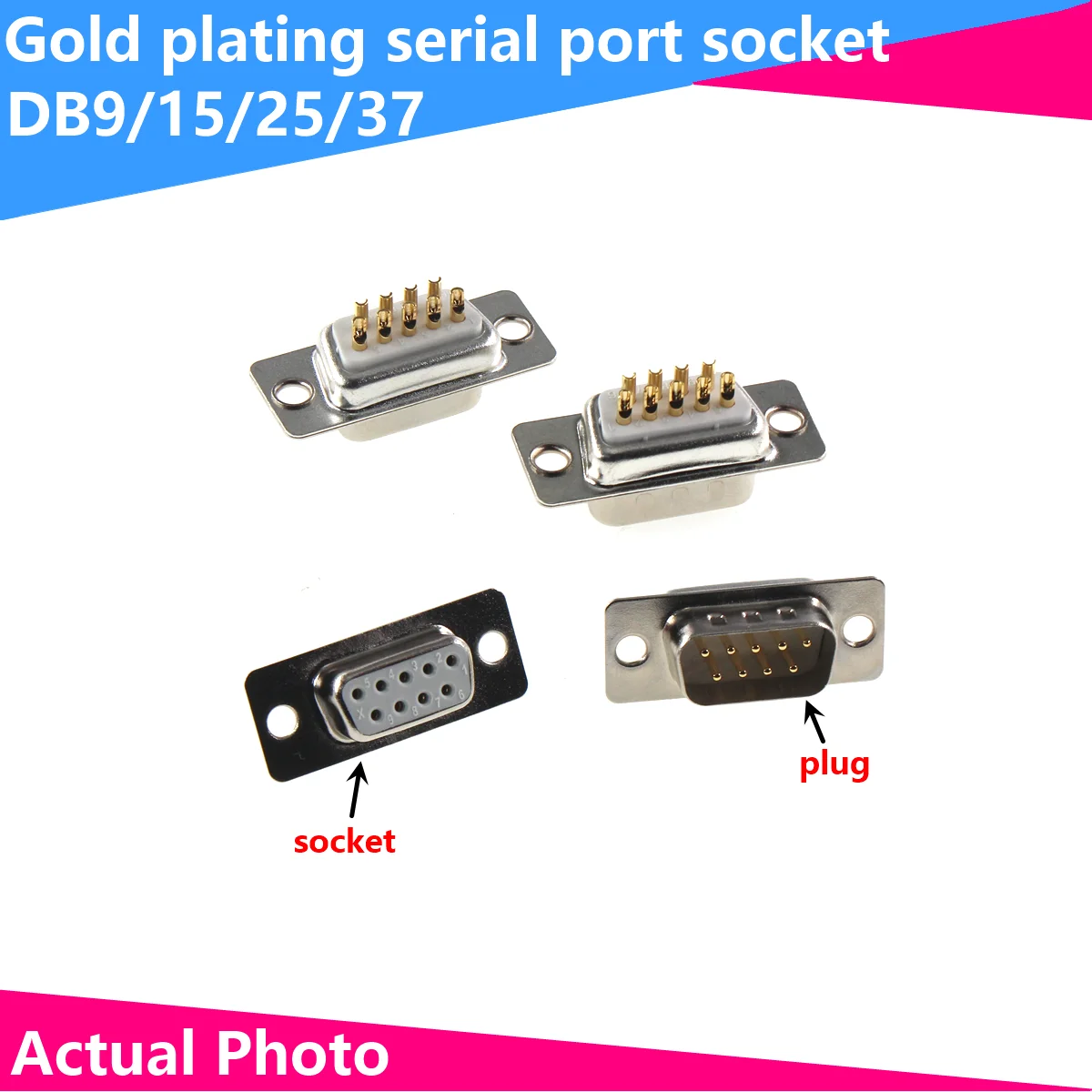 

DB9 DB15 DB25 DB37 Male and female welded wire needle solid gold plated socket plug gold