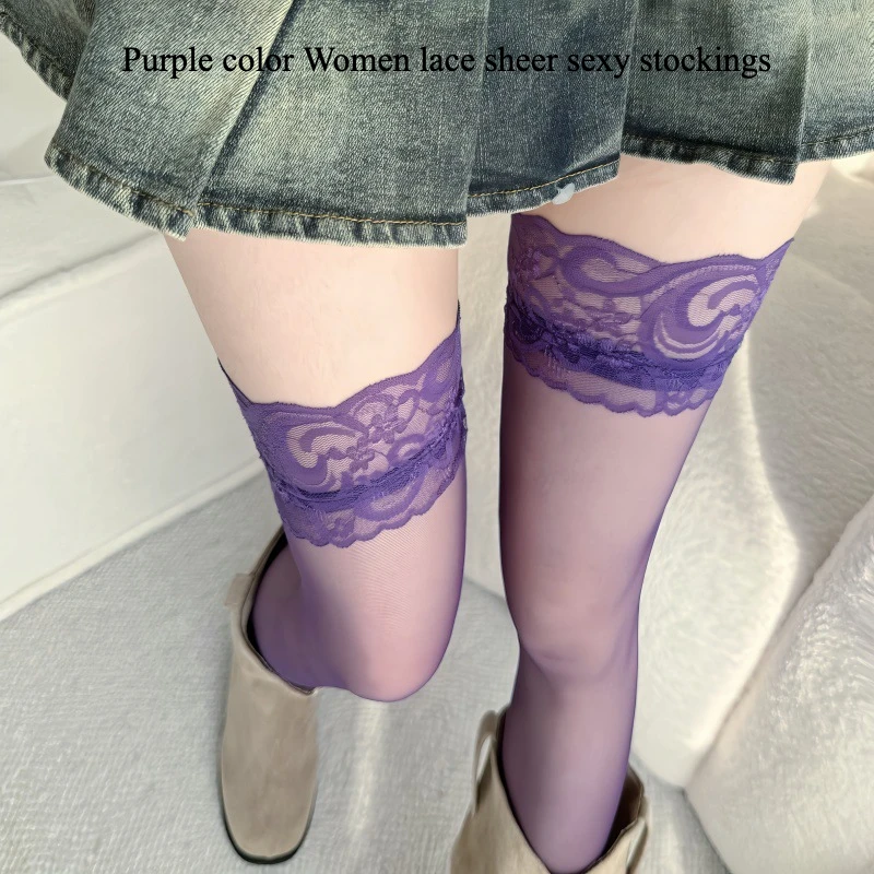 Vrouwen Kant Sheer Sexy Kousen Jong Meisje Mode Kous Roze Koffie Grijs Wijnrood Paars Witte Kleur