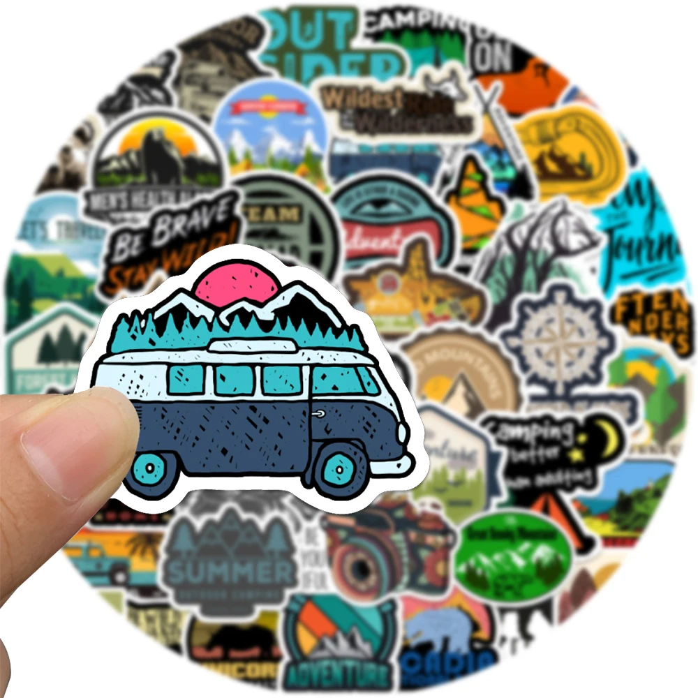 50PCS Outdoor Wild Camping Adventure Stickers Climb Travel Landscape Waterproof Luggage Phone Laptop Bike Motorcycle Decal