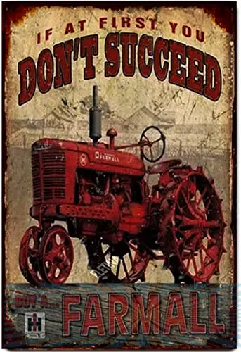 Retro Metal tin Sign If At First You Don;T Succeed Farmall Tractor Tin Sign Exterior Home Cave Garage bar Wall Decoration Vinta