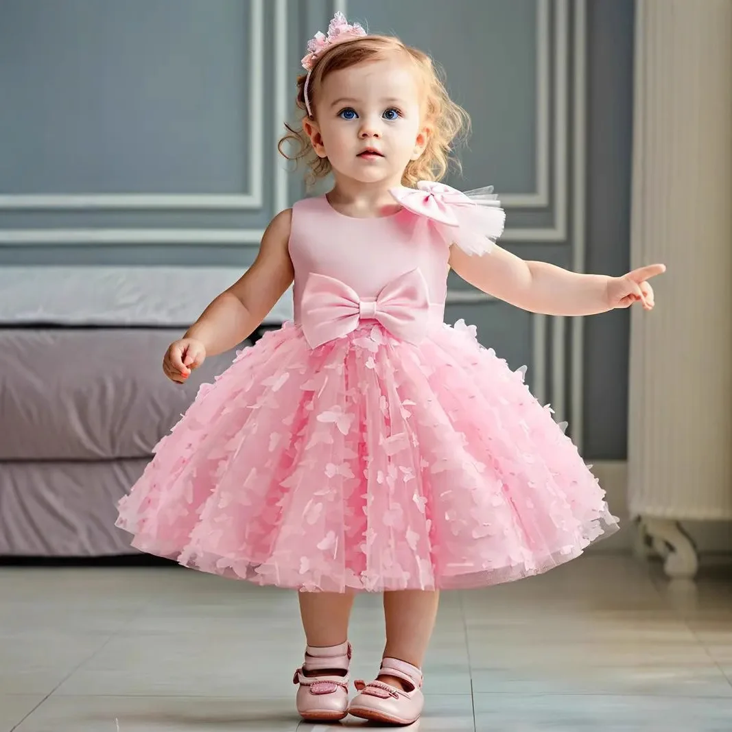 

Высококачественное новое искусственное детское платье в виде лепестков бабочки для дня рождения, Милое Свадебное платье с открытыми плечами для маленьких девочек