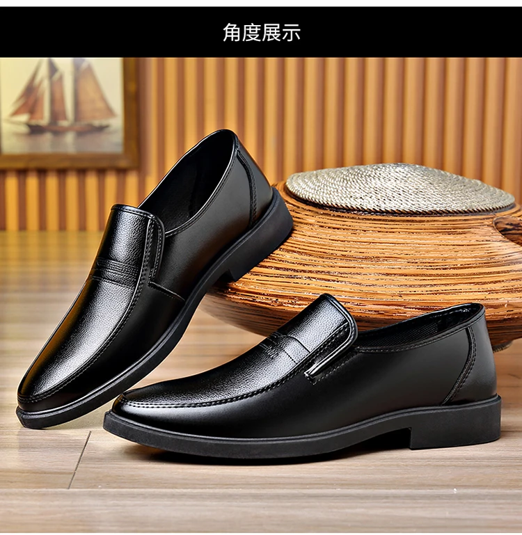 Herren-Slipper aus Leder in Schwarz, runde Zehenpartie, formelle Loafer, weiche Sohle, Büro- und Arbeitsschuhe für den täglichen Gebrauch. – Detail 5