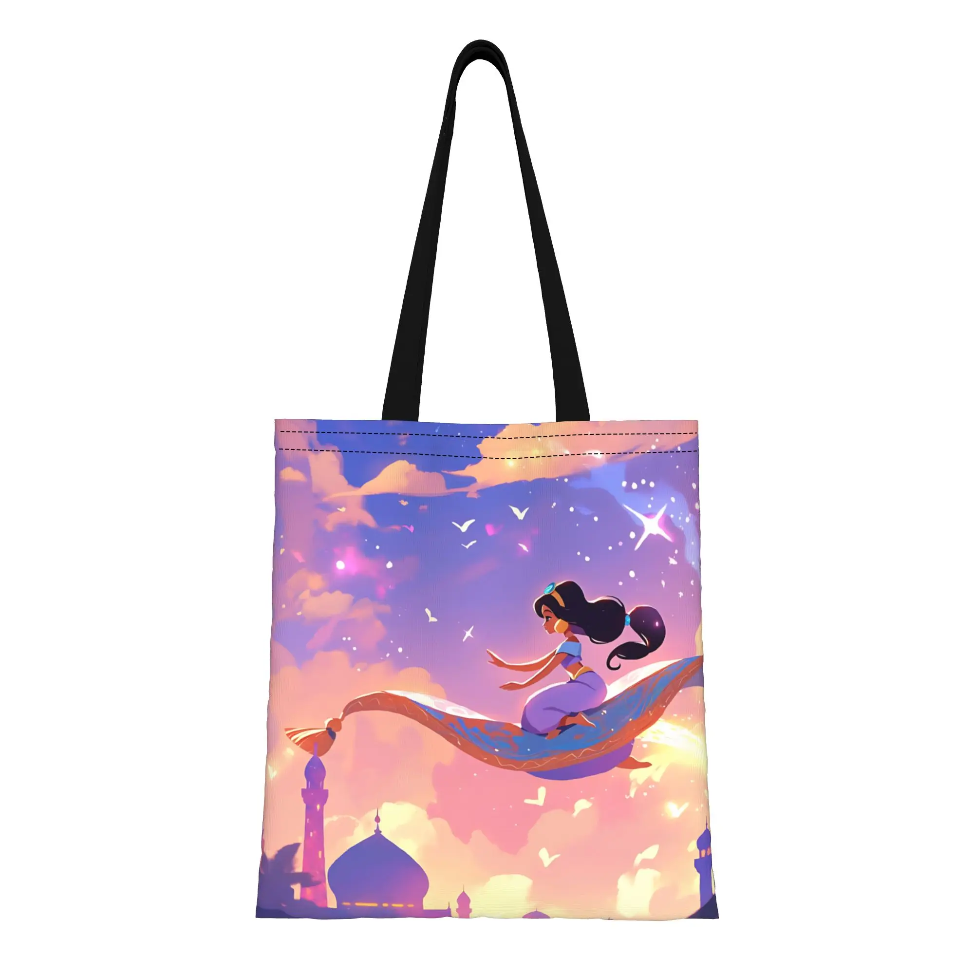 

1 шт., большая вместительная холщовая сумка с изображением принцессы Диснея Аладдина и принцессы Жасмин, складная, с шикарным узором, подарки