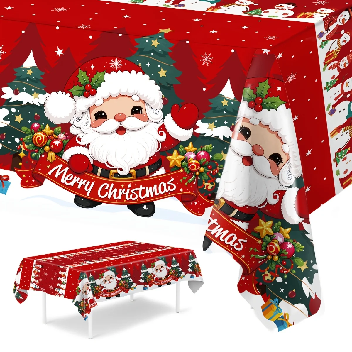 1pc, Red Christmas Disposable Tablecloth, 86.61*51.18inch, Christmas Santa Claus Tablecover, Merry Christmas Party Decorations f