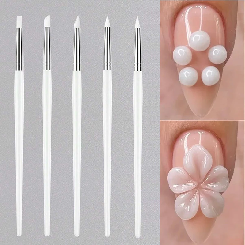

5Pcs/Set Silicone Nail Brush Pens 3D Pattern Dotting Tools UV Gel Polish Painting Brushes Professional DIY Manicure Supplies